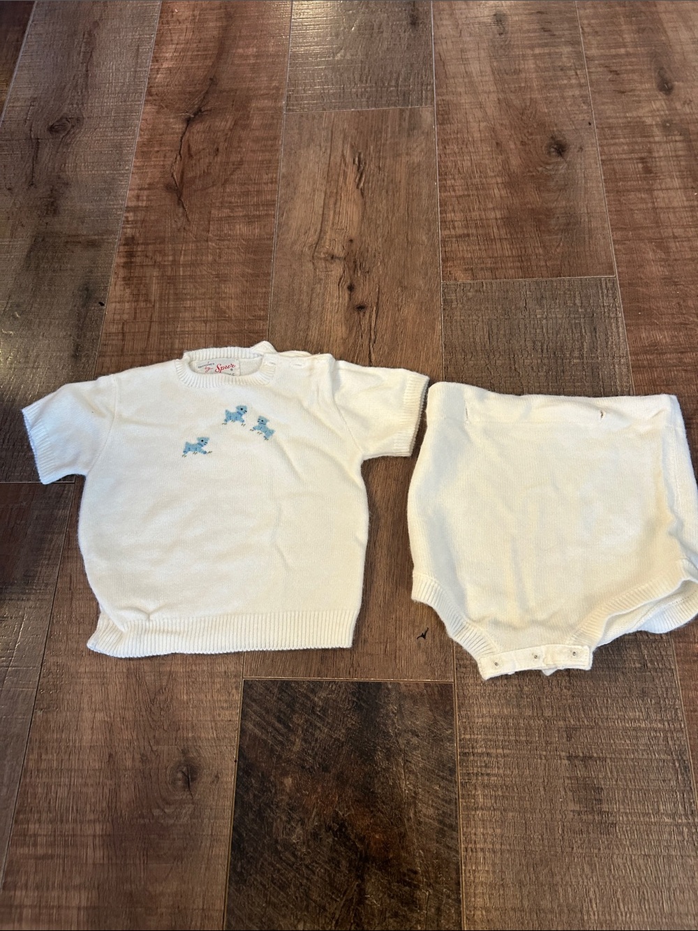 Vintage 2PC Spur Embroidered Baby Sweater Bloomer Set